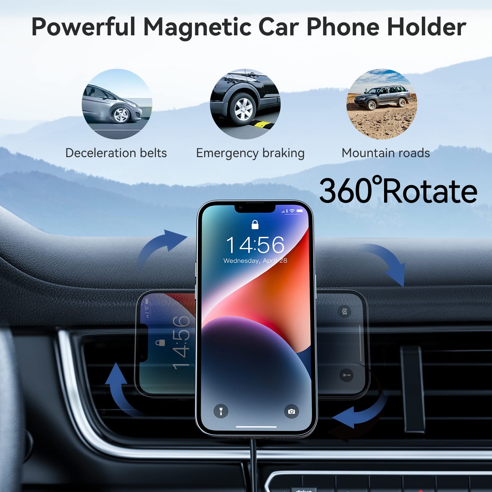 15W PRO MagSafe Wireless Car Charger Mount - Universal Vent Phone Holder for iPhone 16/15/14/13/12 Pro Max/Plus/Mini - Fast Magnetic Charging for Safe & Convenient Driving