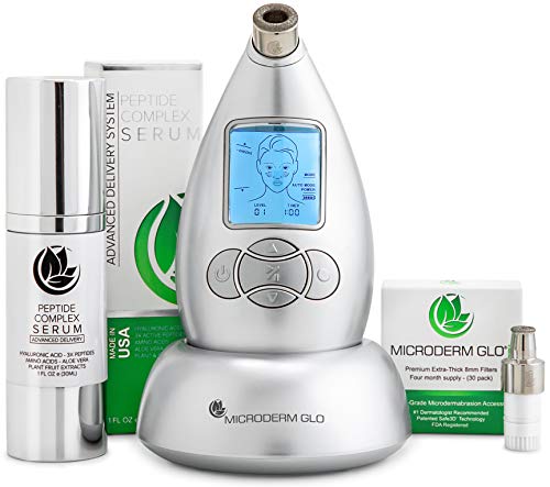 Microderm GLO Premium Skincare Bundle - Diamond Microdermabrasion System with 10mm Filters (100 Pack) & Peptide Complex Serum | Pore Vacuum for Collagen Boost, Brightening & Clear Skin | Perfect for At-Home Spa & Anti-Aging Routine