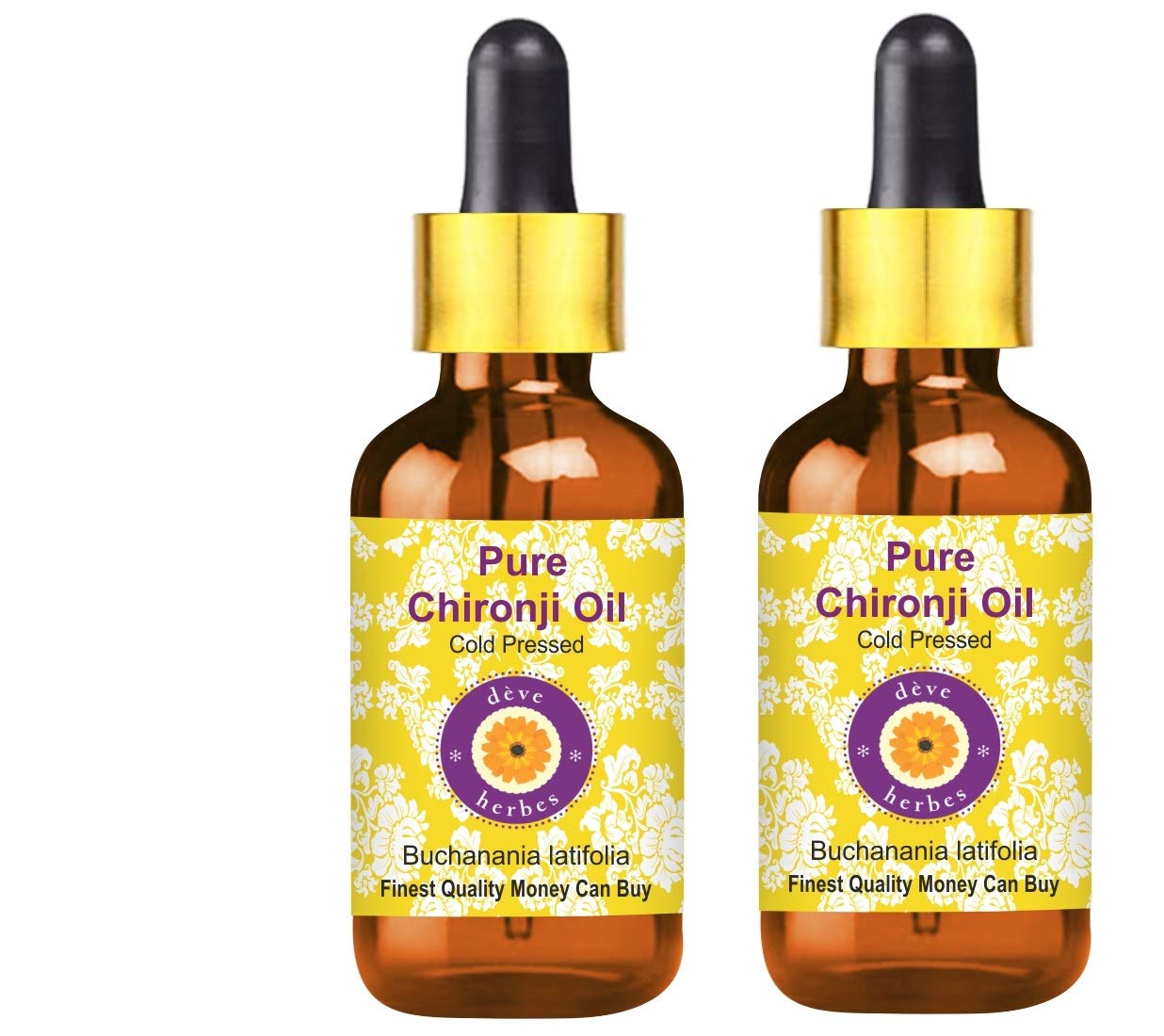 Pure Chironji Oil (Buchanania latifolia) - 100% Natural, Cold Pressed, Therapeutic Grade with Glass Dropper - 2 Pack (100ml Each) for Hair Care, Skin Care & Aromatherapy