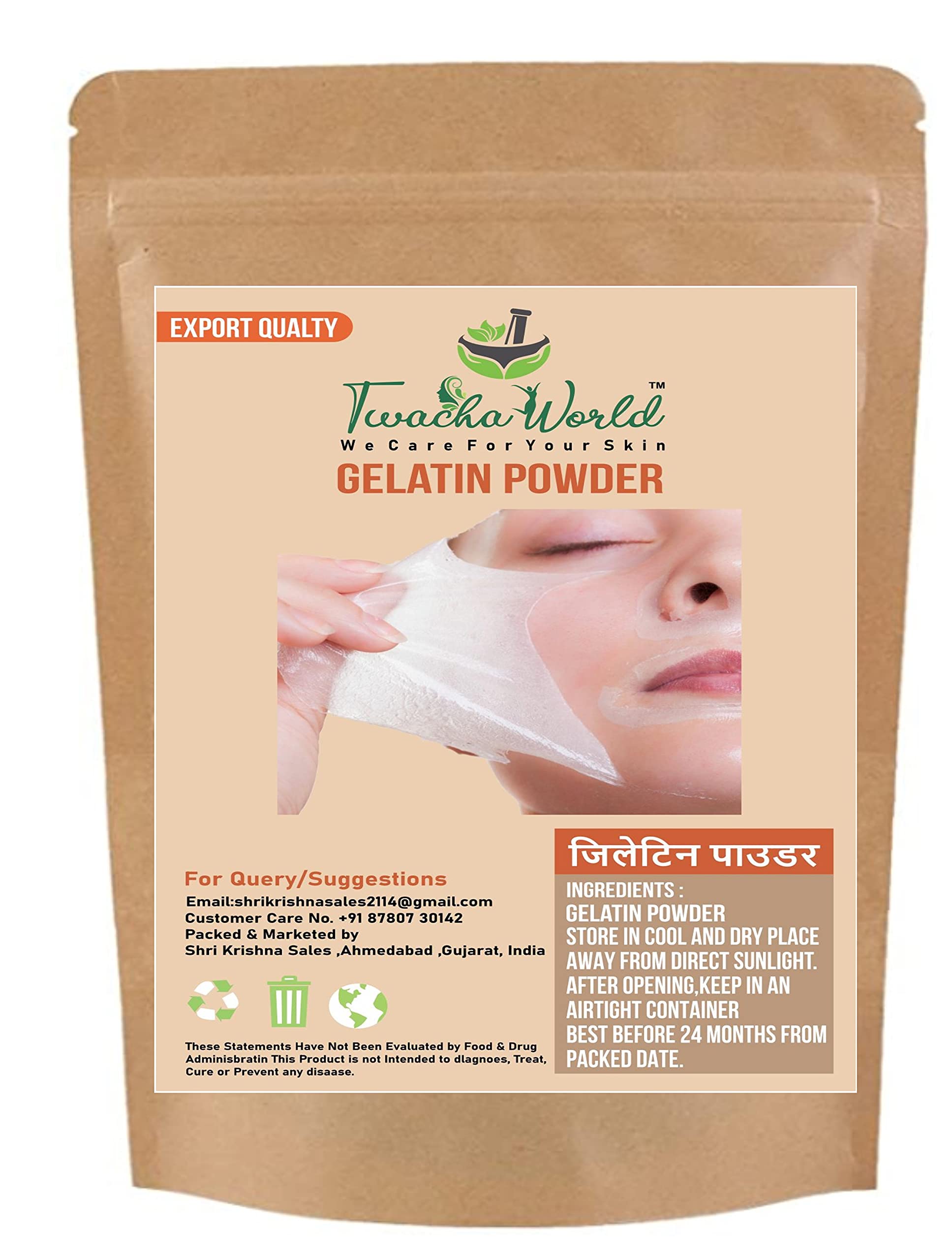Twacha World Gelatin Powder for DIY Face Mask, Hair Removal & Peel Off Mask - 25g Skin Care Treatment for Glowing Skin & Smooth Hair at Home
