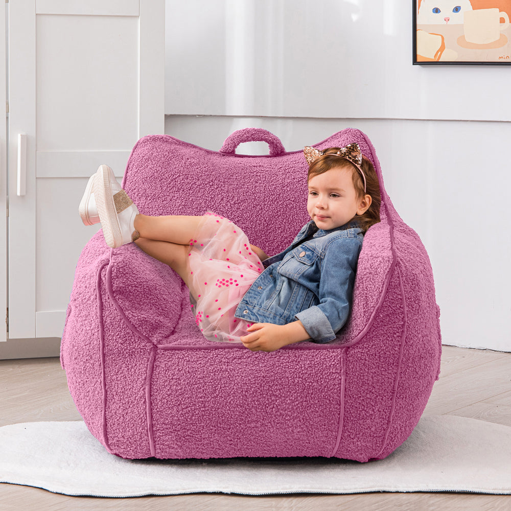 MAXYOYO Sherpa Kids Bean Bag Chair - Soft & Cozy Bean Bag Couch with Decorative Edges for Children's Room, Nursery or Playroom (Pink) - Perfect for Reading, Gaming & Relaxing