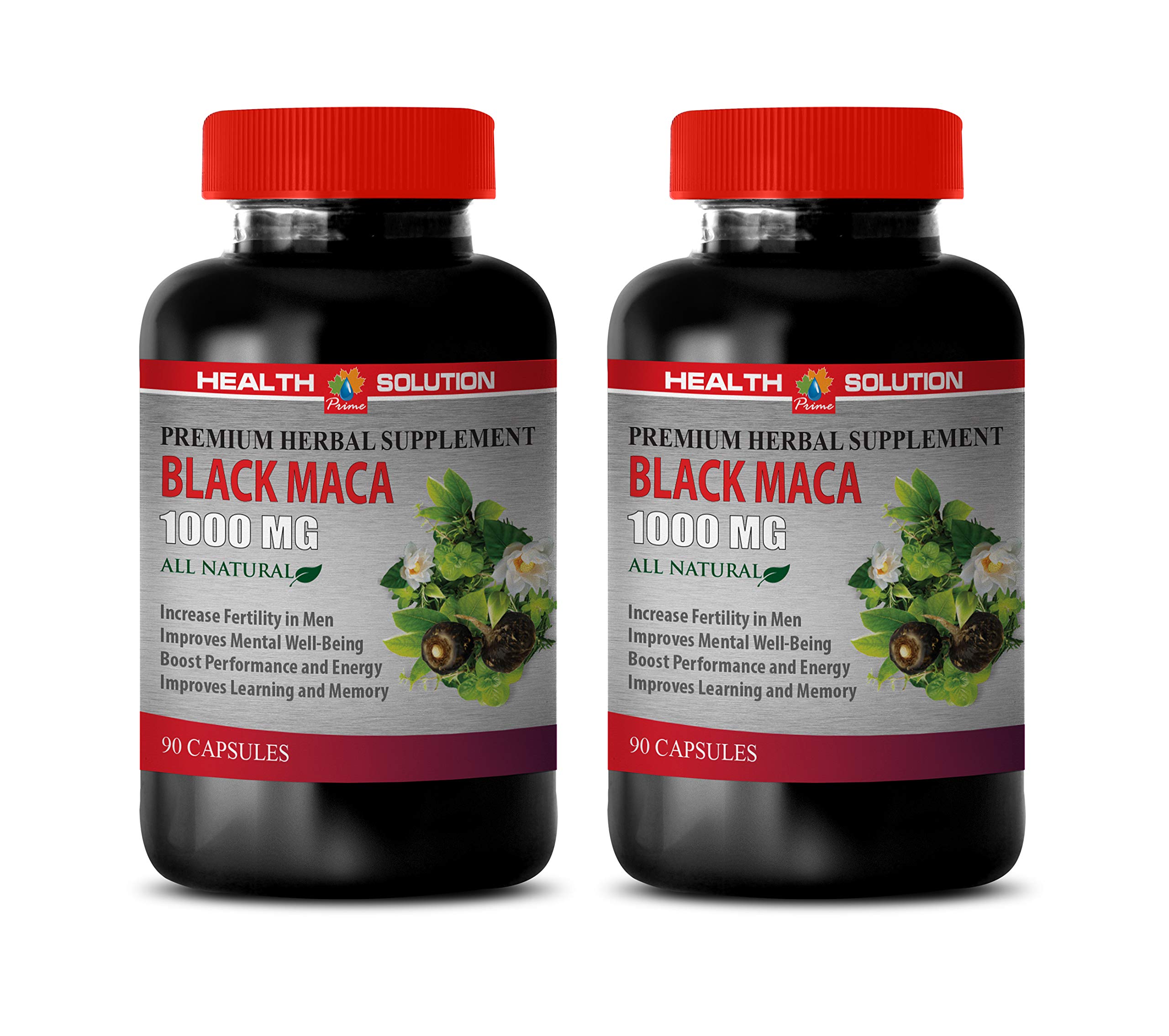 Black Maca Root 1000mg Capsules for Men - Premium Herbal Energy Booster Supplement - 180 Vegetable Capsules (2 Bottles) - Supports Stamina, Vitality & Performance - Ideal for Workout, Fitness & Daily Energy