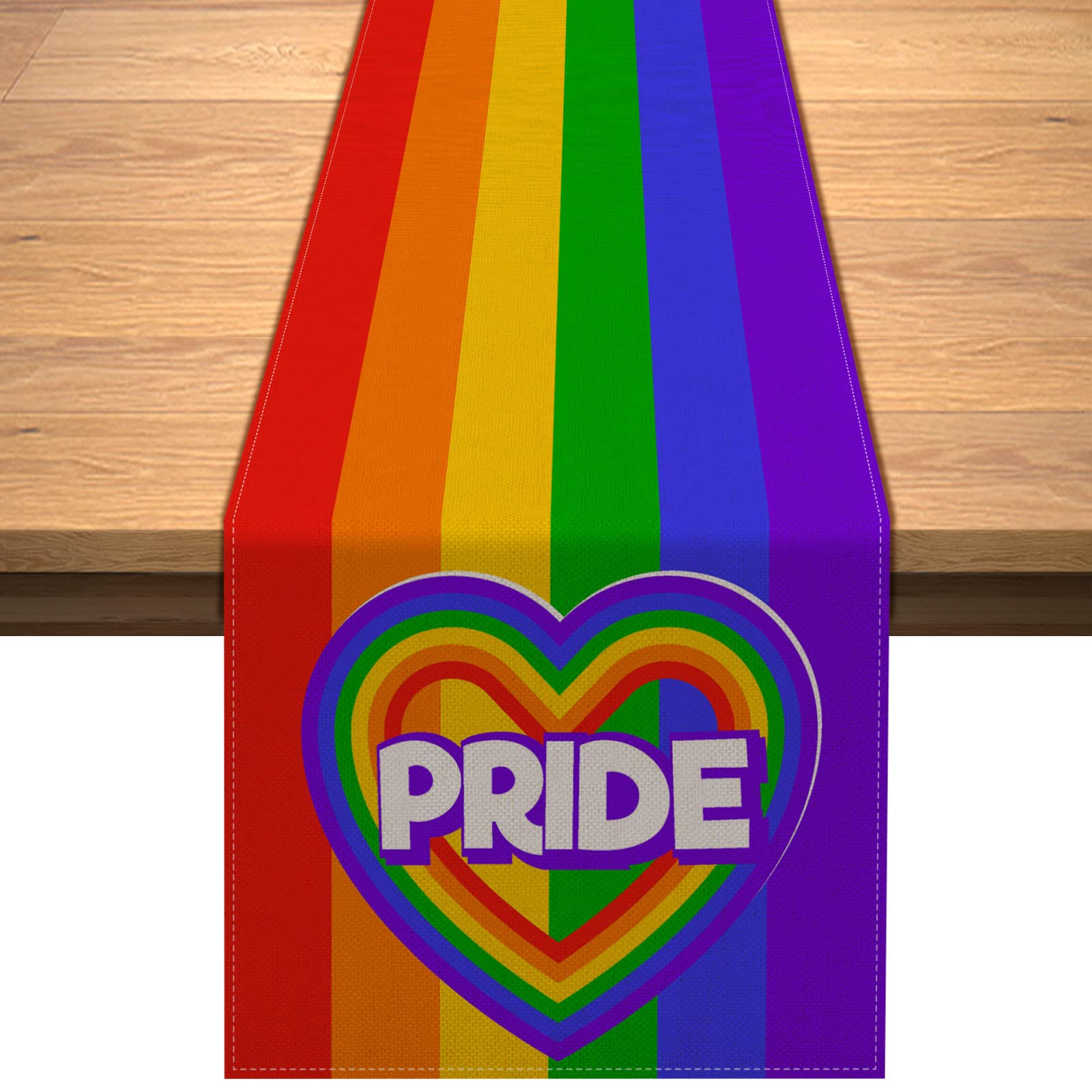 Linen Pride Table Runner - Love Wins LGBTQ Rainbow Party Decorations for June Holiday, Gay Lesbian Home Kitchen & Dining Room Table Decor, Perfect for Weddings, Pride Month Celebrations & Festive Gatherings