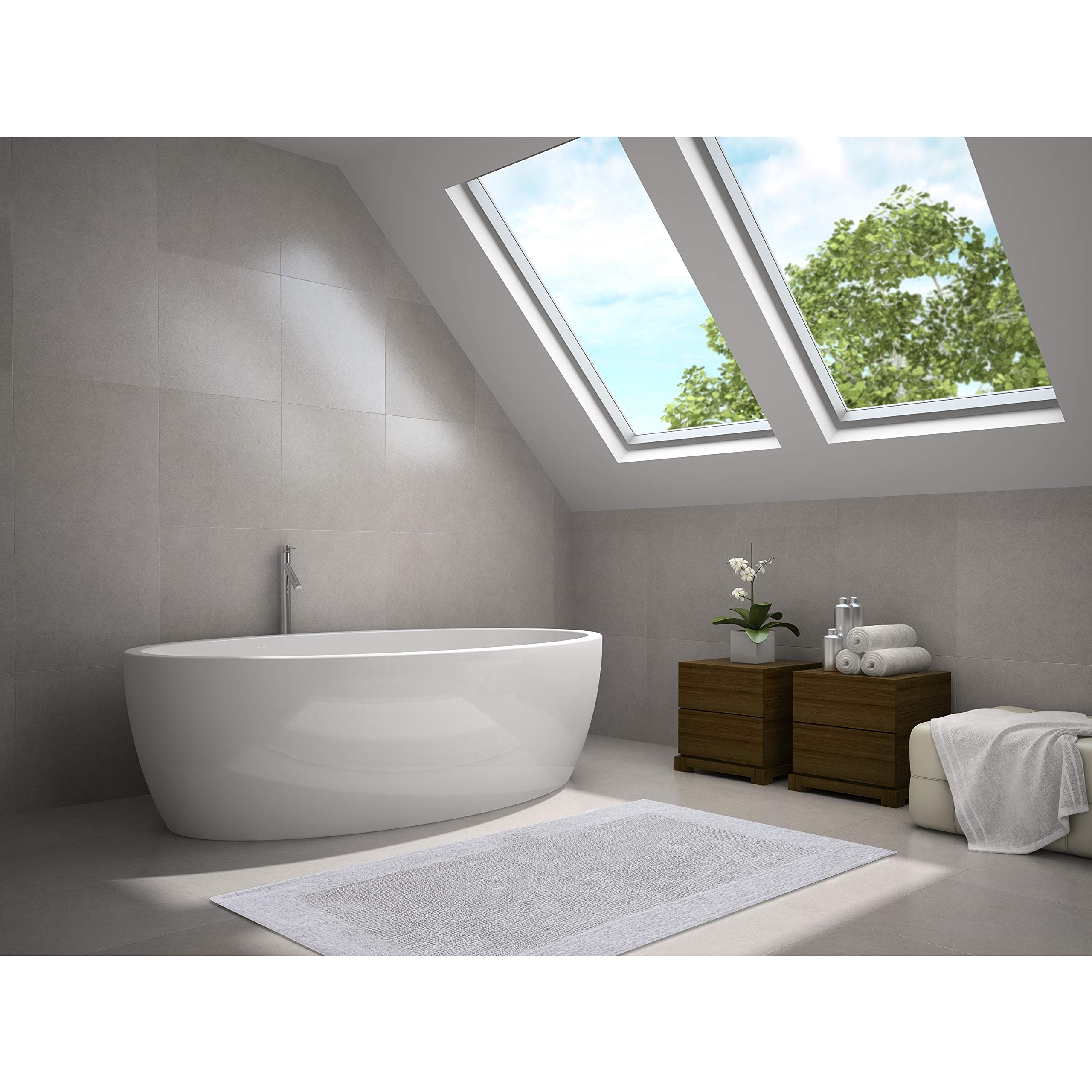 Premium Egyptian Cotton Bath Rug - Soft & Absorbent White Bathroom Mat with Elegant Border - Perfect for Bathroom, Shower & Vanity Areas