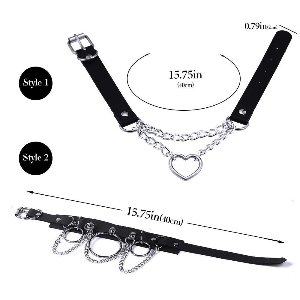 MJartoria Gothic Jewelry - Punk Rock Adjustable Black PU Leather Choker Necklace Set for Women - 2PCS Heart Collar Necklaces for Goth, Emo, Halloween Costume & Alternative Fashion