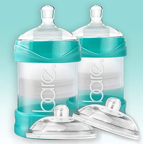 Bittylab Bare Air-Free 4oz Baby Bottle Twin Pack with 2 Nipples - Perfe-Latch for Breastfed Babies & Easy-Latch for Bottle-Fed Babies - Reduces Reflux, Colic, Gas & Improves Sleep - Perfect for Daycare, Travel & Night Feedings