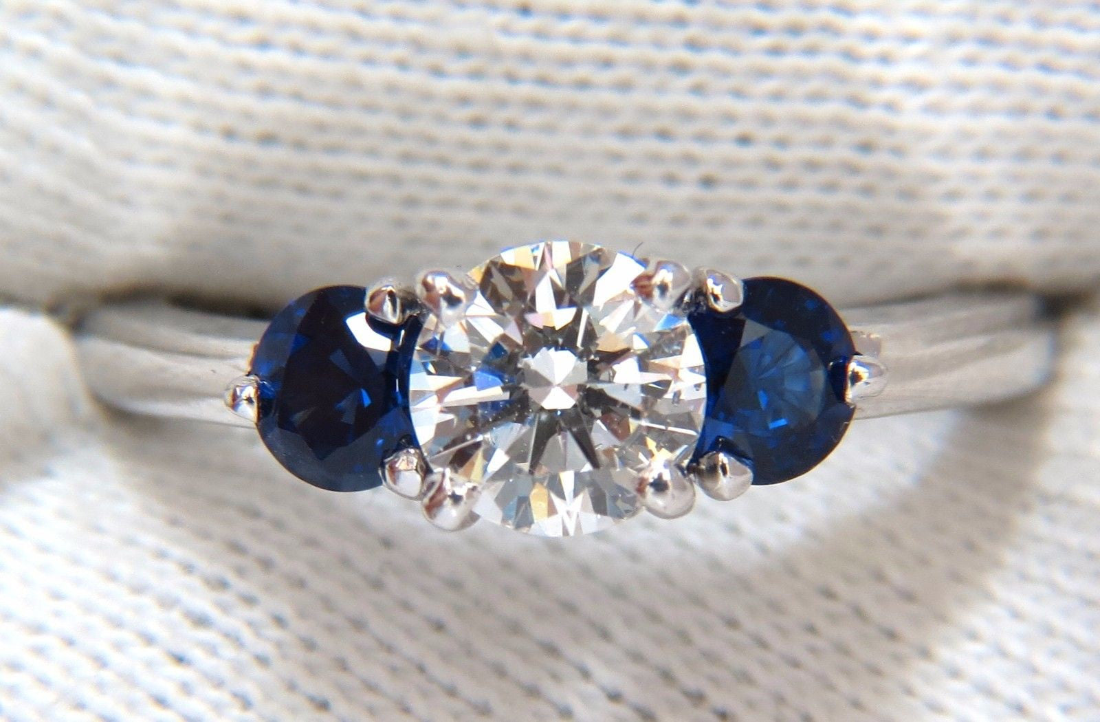 1.57CT Natural Diamonds & Sapphire Three Stone Ring in 14KT Royal Blue - Elegant Engagement, Wedding, or Anniversary Jewelry Gift for Her