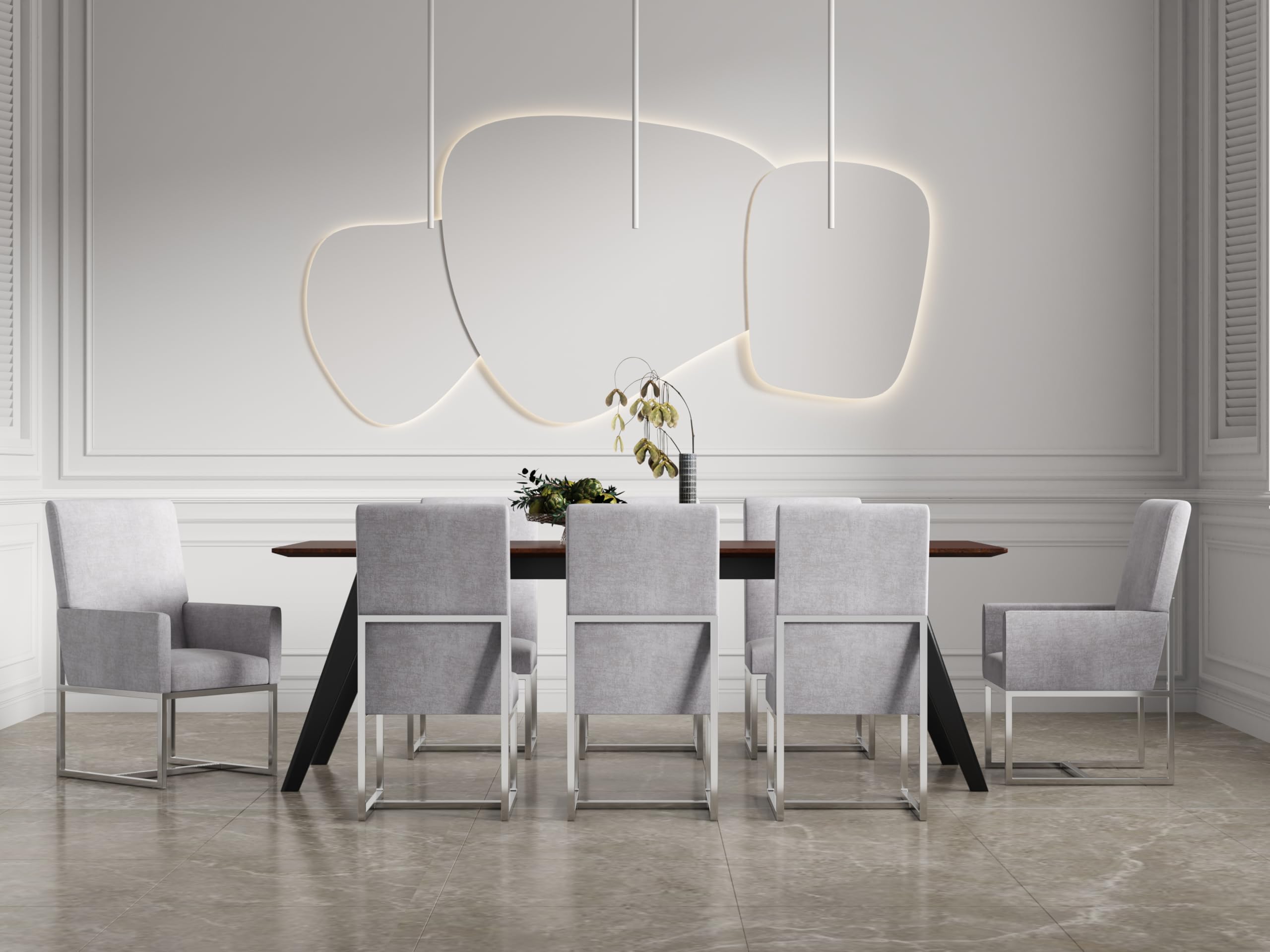 Modern Velvet Dining Chairs with High-Density Foam & Chrome Stainless Steel Frame - High-Back Fully Assembled Industrial Chic Accent Furniture - Set of 1 in Gray - Perfect for Dining Rooms, Kitchens, and Home Office Spaces