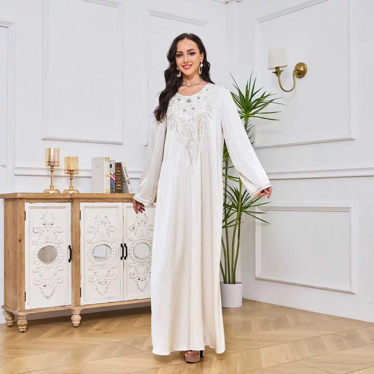 Elegant Hotfix Rhinestones Kaftan Dress for Women - Eid Party & Special Occasions - Style #25045