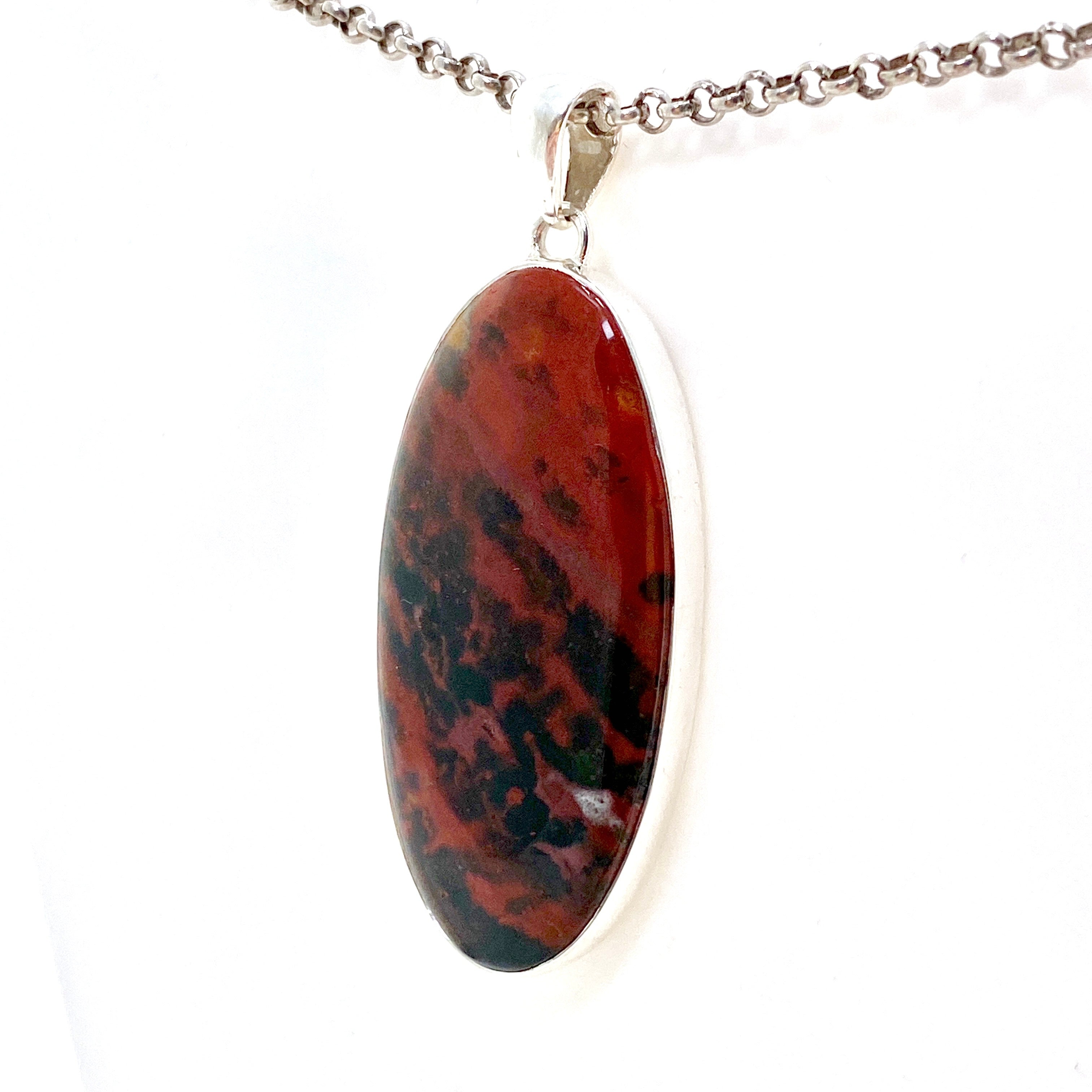 Natural Bloodstone Oval Cabochon Pendant - Healing Crystal Jewelry for Protection & Vitality - Perfect for Meditation, Energy Work & Spiritual Gifts
