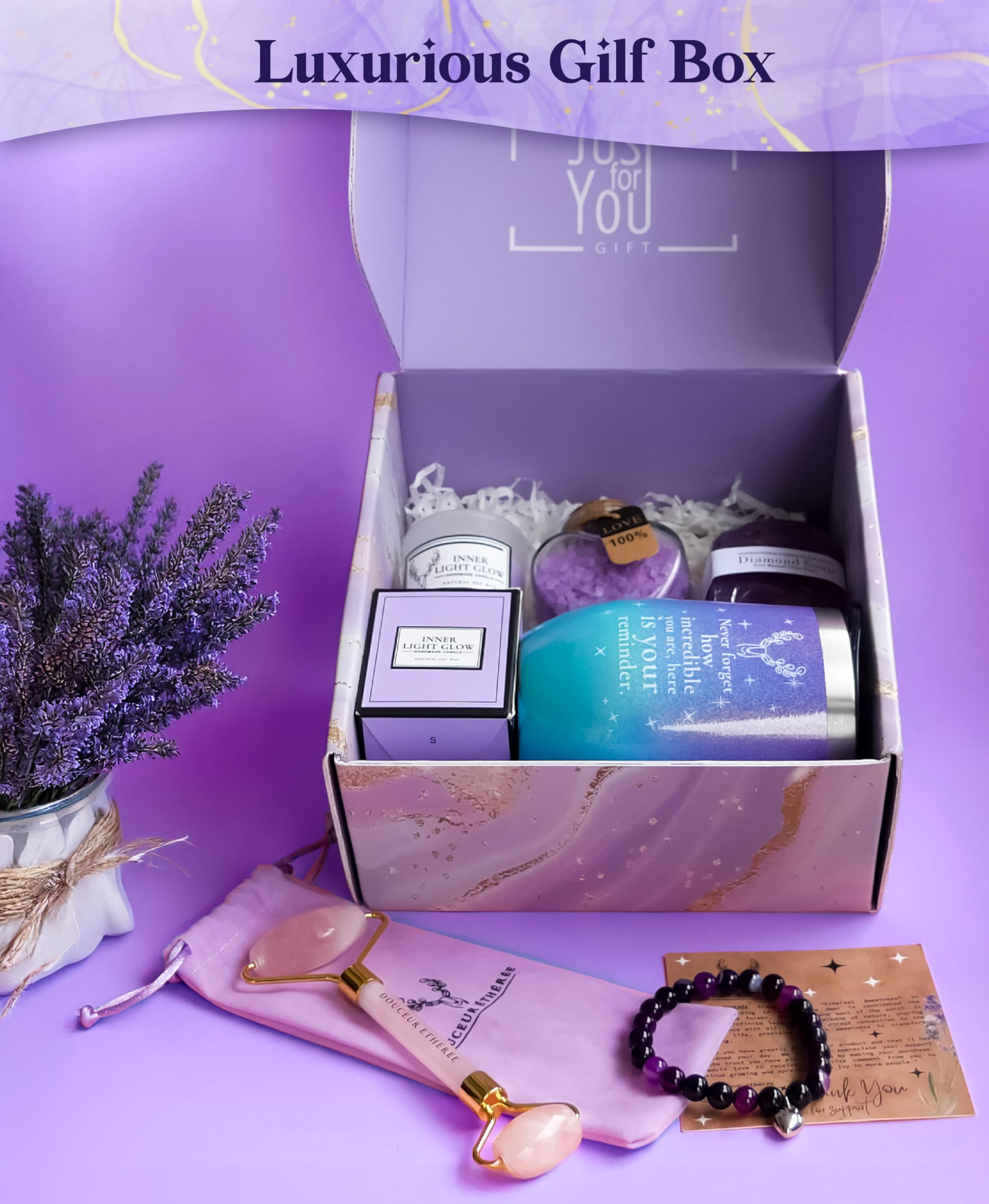 Lavender Spa Gift Set for Women - Relaxing Birthday, Valentine's Day & Anniversary Present for Girlfriend, Wife - Perfect for Self-Care, Romantic Gifts & Stress Relief