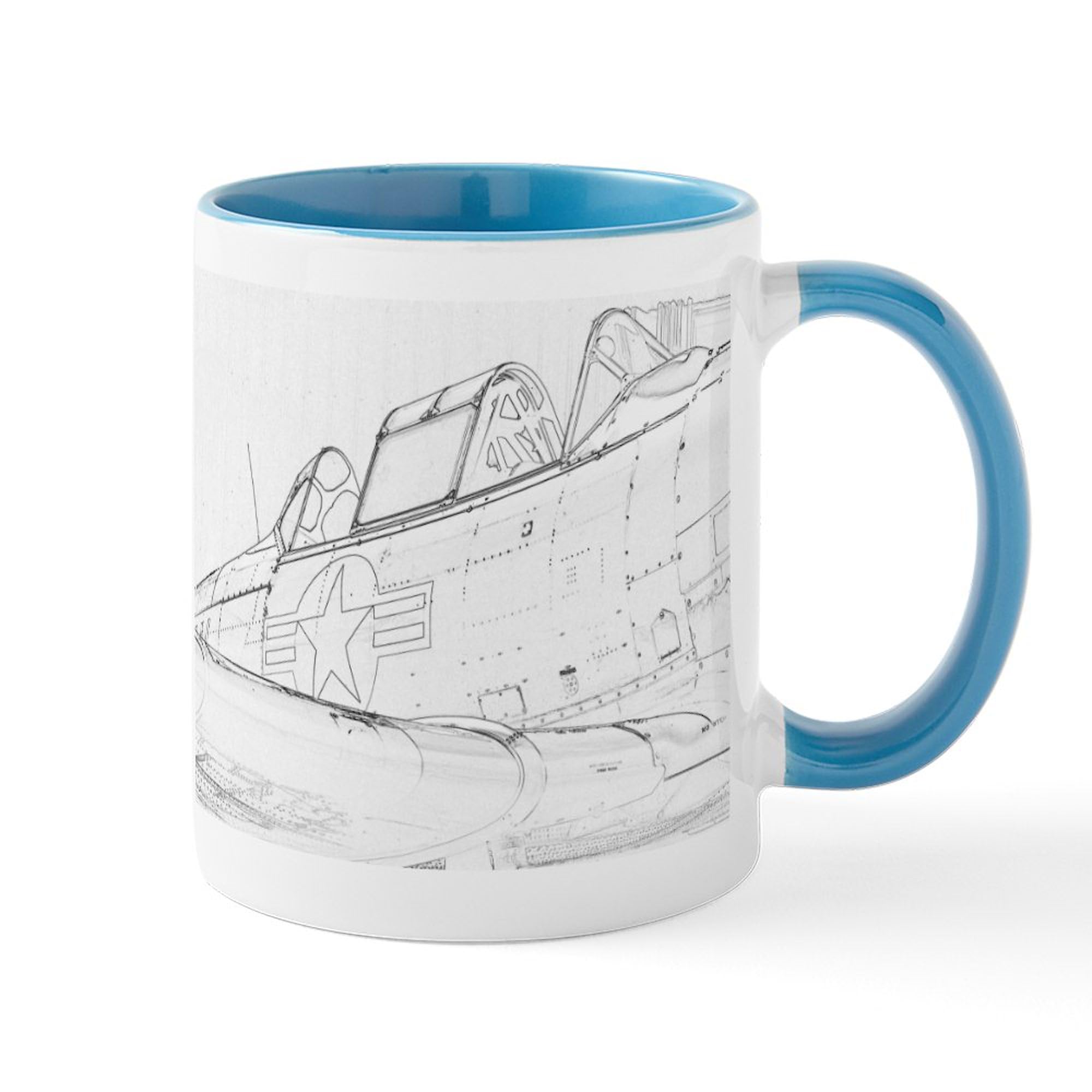 Aviation Sketch Ceramic Coffee Mug 11 oz (325 ml) - Perfect for Pilots, Flight Enthusiasts & Office Use - Unique Gift for Aviation Lovers