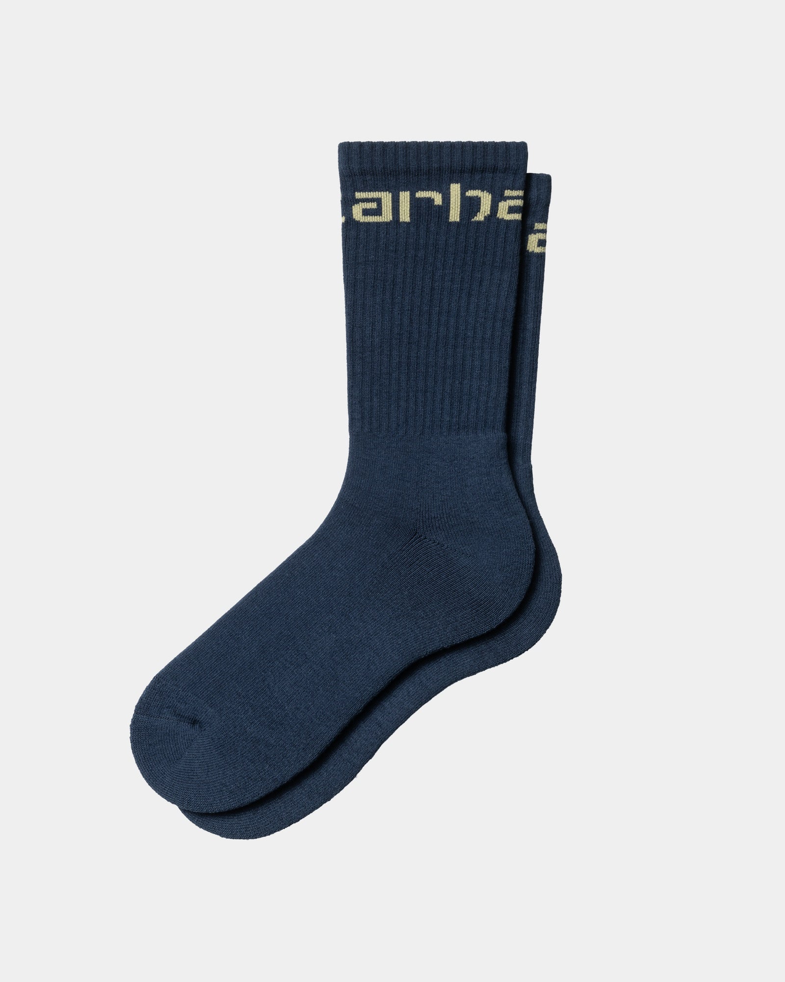 Carhartt Men's Work Socks - Durable Cotton Crew Socks for Construction & Outdoor Activities (Ink/Air Yellow) - Perfect for Job Sites, Hiking & Everyday Wear