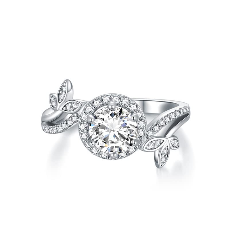 1.38 Carat Halo Moissanite Engagement Ring for Women - Platinum Plated Sterling Silver Wedding Band, Anniversary Gift, Promise Ring for Brides, Proposals & Special Occasions