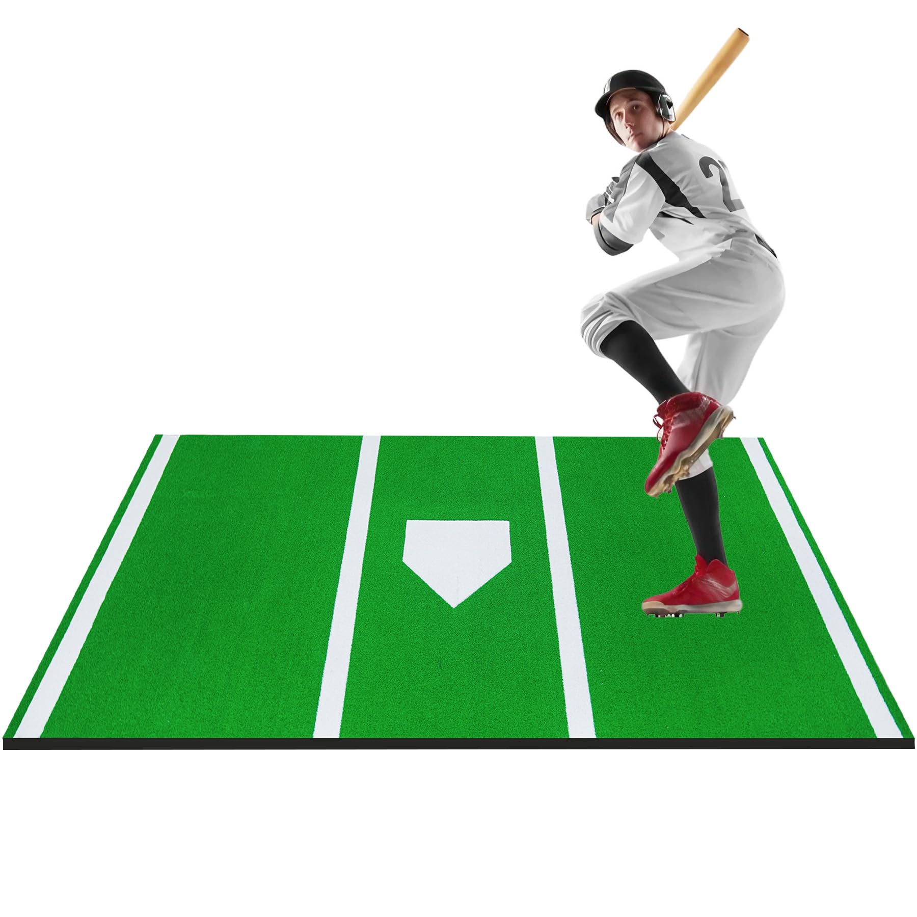 Premium Baseball Batting Mat - 5mm Thick Non-Slip Turf Hitting Mat for Indoor/Outdoor Batting Cages & Practice | Durable Anti-Fade Batters Box Mat for Baseball Training, Backyard Drills & Team Practices