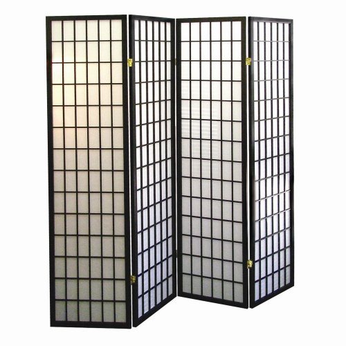ORE International 4 Panel Square Room Divider Screen - Black Privacy Folding Partition for Home Office, Bedroom & Living Space