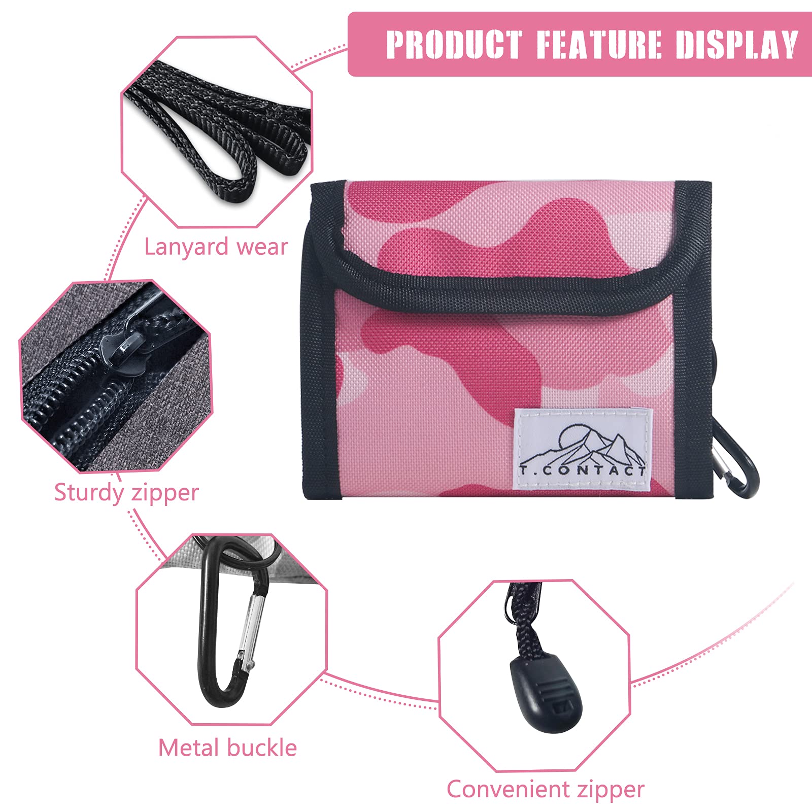 T.CONTACT Zippered Neck Wallet & Lanyard - RFID Blocking Travel Money Belt with Card Holder & Coin Purse for Men, Women, Teens - Perfect for Airports, Festivals & Daily Use (Pink)