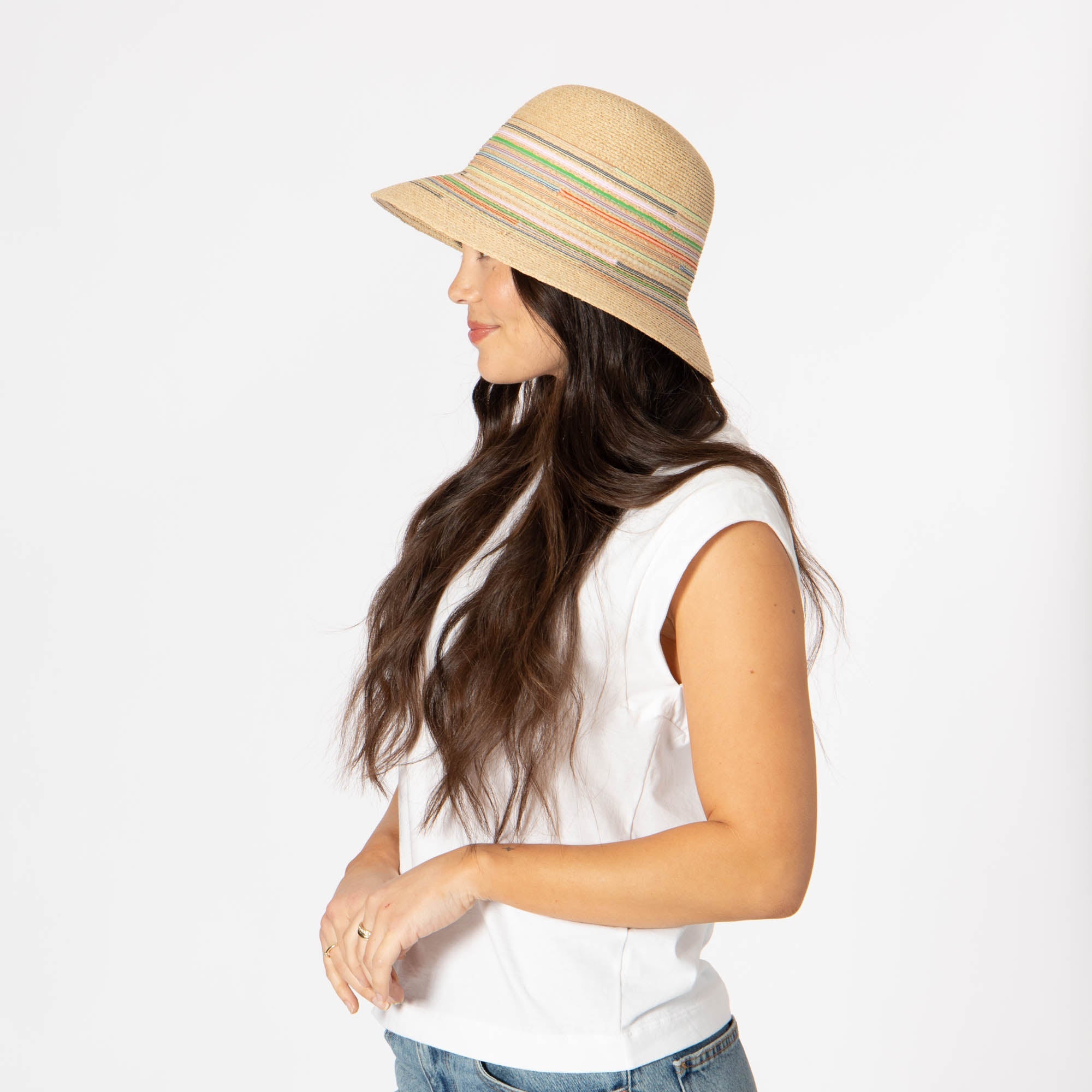 Milta Mixed Crochet Raffia Bucket Hat for Women - Summer Beach Sun Hat with Wide Brim - Perfect for Vacation, Pool Party, and Outdoor Activities
