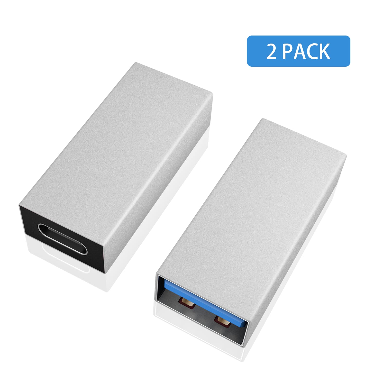 Duttek 2-Pack USB C Female to USB A Female Adapter & USB C to USB 3.0 Female Adapter - Dual-Sided Data Transfer Connector for iPhone, MacBook, Samsung - Silver (Perfect for Charging, Data Sync & Device Connectivity)