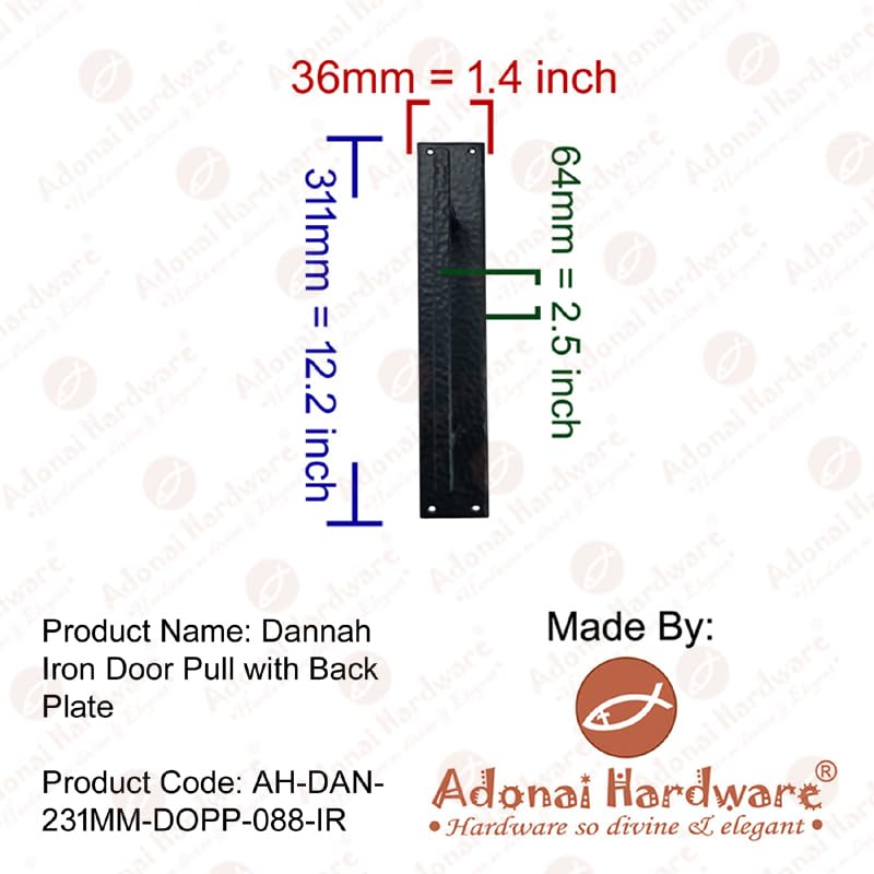 Adonai Hardware Dannah Iron Door Pull with Back Plate - Heavy Duty Cabinet Handle for Kitchen, Bathroom, and Furniture - Matte Black Finish for Modern Home Decor