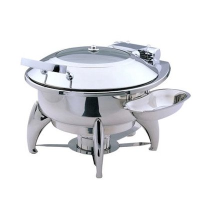 1A15303A Smart Medium Round Chafing Dish with Glass Lid - Stainless Steel Buffet Serving Set with Base, Heater & Spoon Holder - Perfect for Catering, Buffets, Parties & Home Entertaining