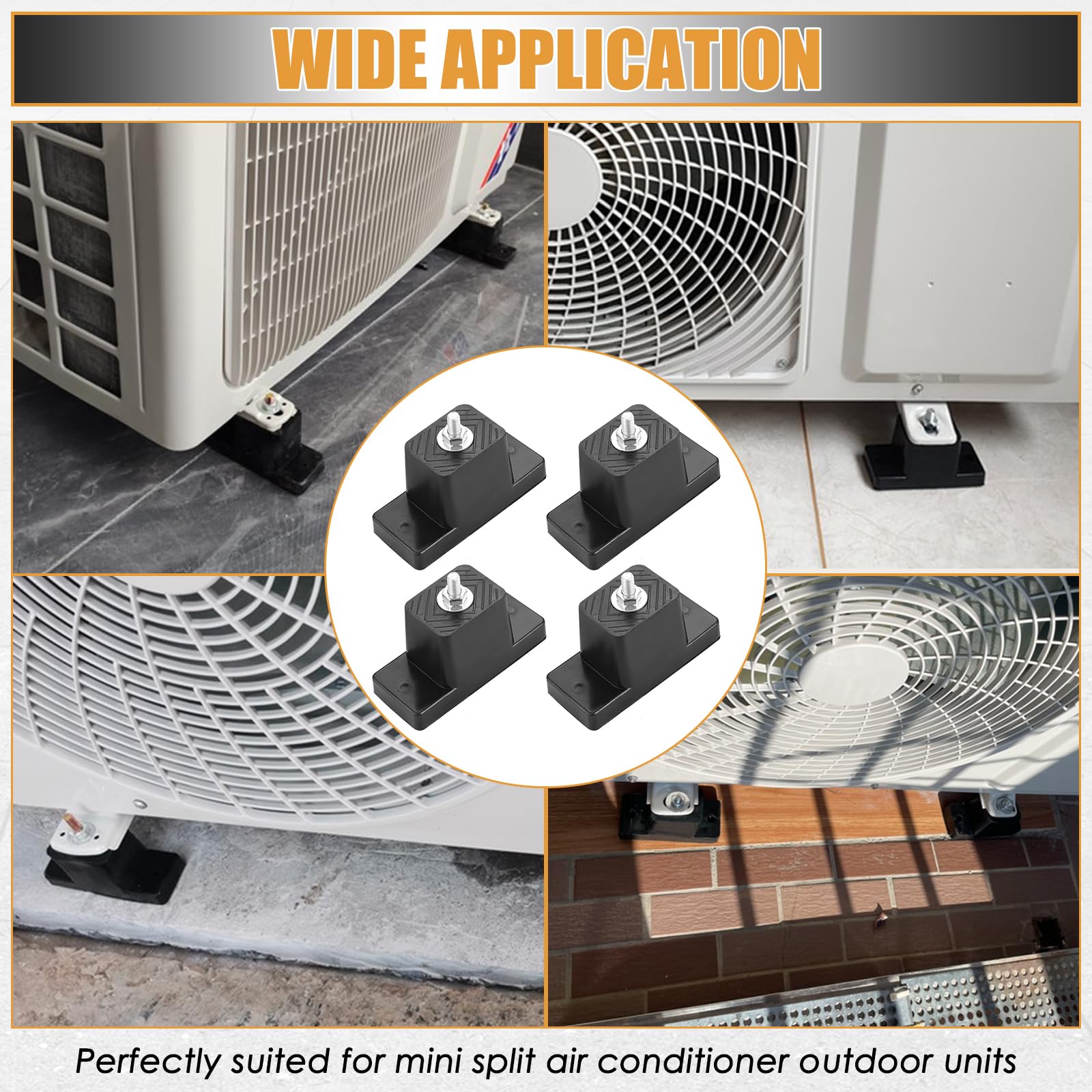 NATGAI 4Pack Rubber Vibration Isolator Mounts - Heavy Duty AC Bracket for Outdoor Mini Split Air Conditioner Condenser Units | Reduce Noise & Vibration for Home and Commercial HVAC Systems