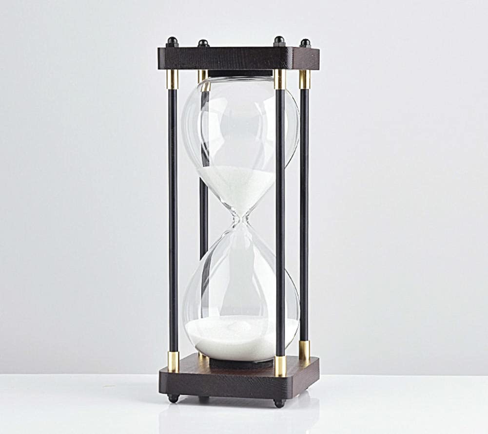 30/60 Minute Square Wood Base Glass Hourglass Sand Timer - Black Sand Clock for Kitchen, Office & Home Decor | Perfect for Cooking, Meditation & Time Management