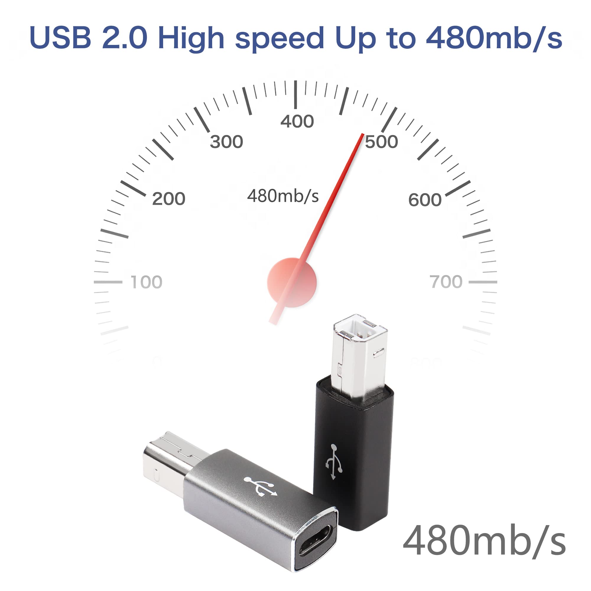 YACSEJAO USB C to USB B Adapter 4-Pack - USB C Female to Printer Male Converter - Compatible with MIDI, Printers, Electric Piano & Synthesizers - Perfect for Music Production & Office Printing Setup