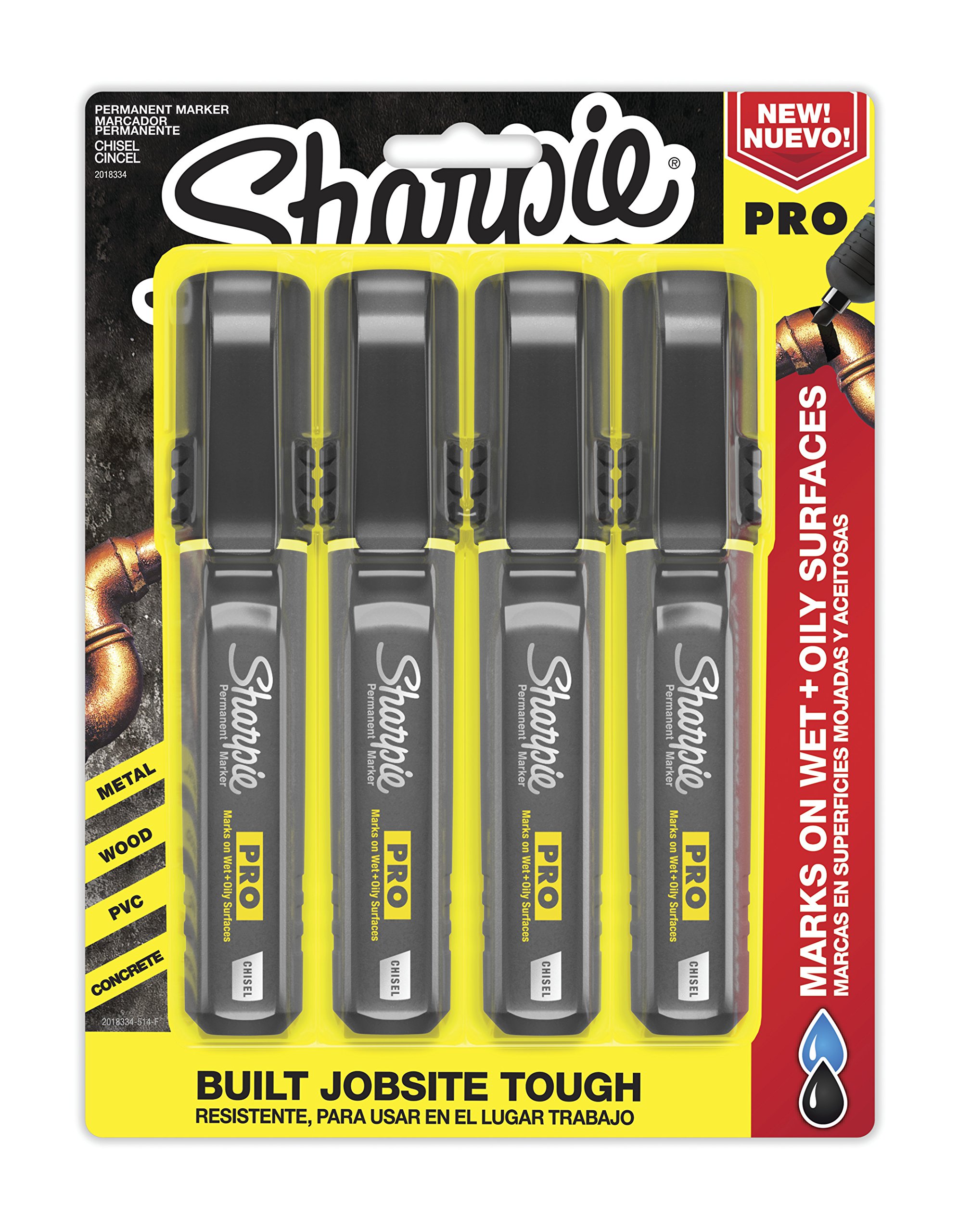 SHARPIE Pro Permanent Marker - Medium Chisel Tip Black Ink (4-Pack) - Ideal for Office, School, Art & DIY Projects - Long-Lasting, Smudge-Proof Writing Tool (Model 2018334)