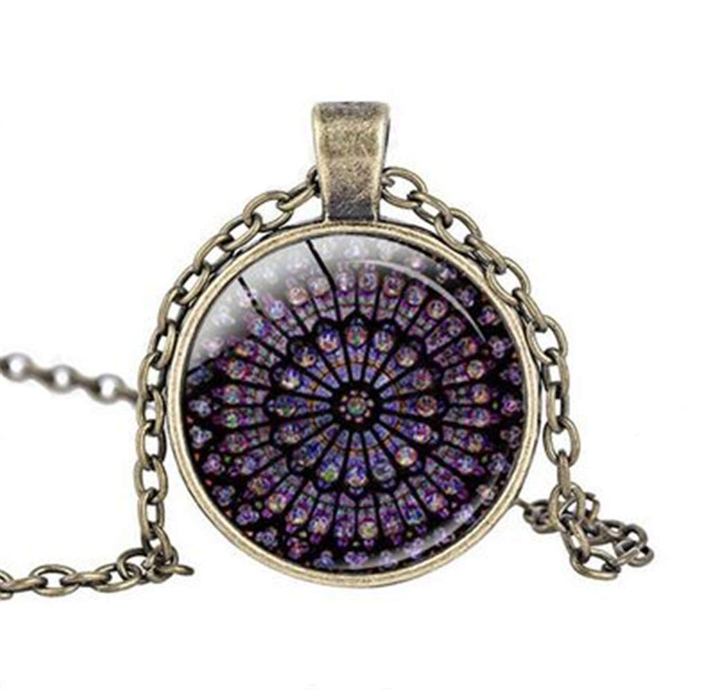 Elegant Cathedral Window Stained Glass Pendant Necklace for Women - Paris Rose Design, Perfect for Weddings, Parties & Special Occasions