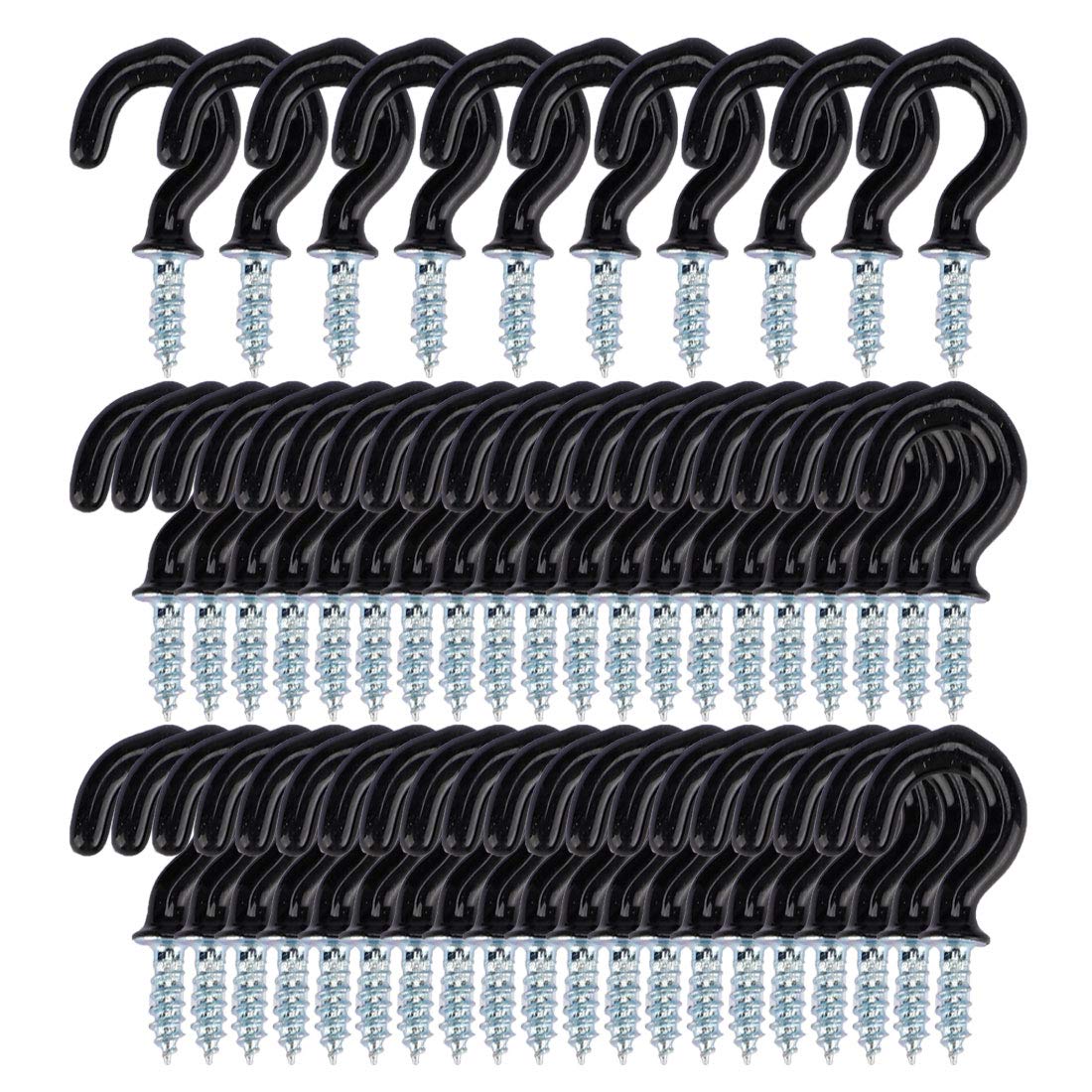 50pcs Black Vinyl Coated Metal Screw-in Cup Hooks - 1/2 Inch Heavy Duty Ceiling Hooks for Hanging Plants, Lights & Decor - Perfect for Home, Office & Outdoor Use