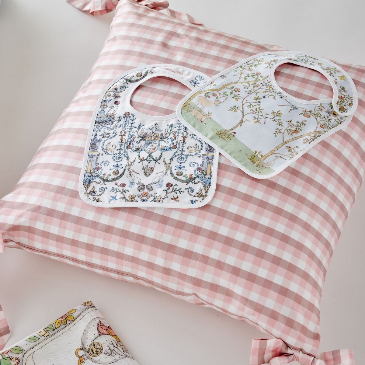 Atelier Choux x Caitlin Wilson Blue Toile de Jouy Baby Bib - Soft Organic Cotton Drool Bib for Newborns & Infants - Perfect for Feeding, Teething, and Everyday Use