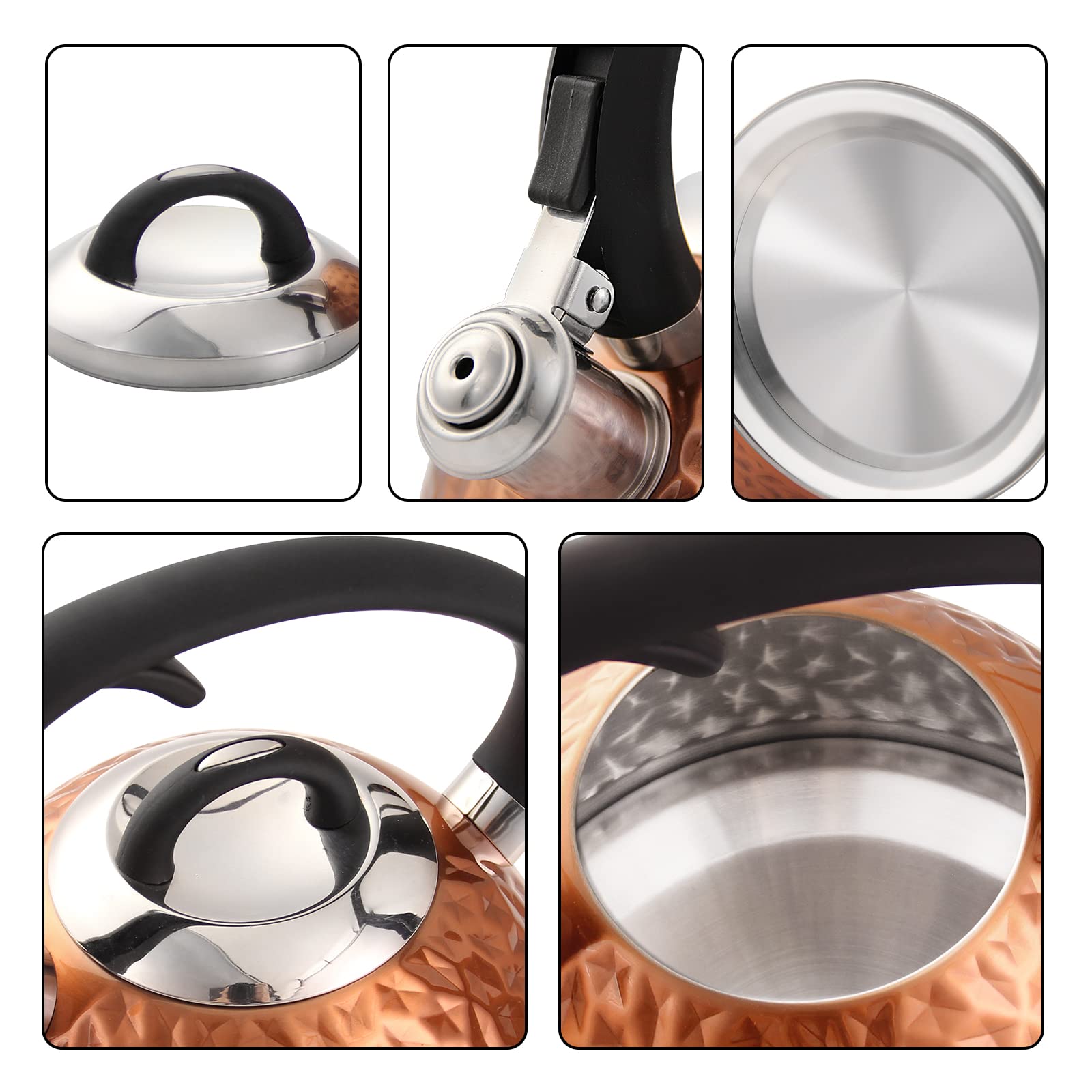Premium Copper Tea Kettle with Whistle - 3.2 Quart Stainless Steel Teapot with Unique Button Control & Loud Whistle - Food Grade Safe for Boiling Water - Perfect for Home, Office & Tea Ceremonies (Bronze)