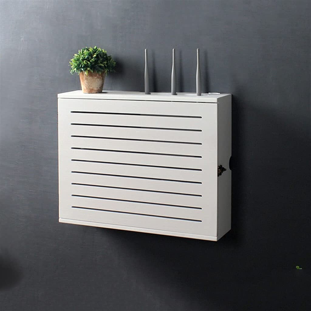 36.4×11.5×27.4cm Wireless Router Storage Box - Modern WiFi Shield Cabinet for Living Room, Home Office & Entertainment Center - Cable Management Solution for Routers, Modems & Networking Devices (Style B)