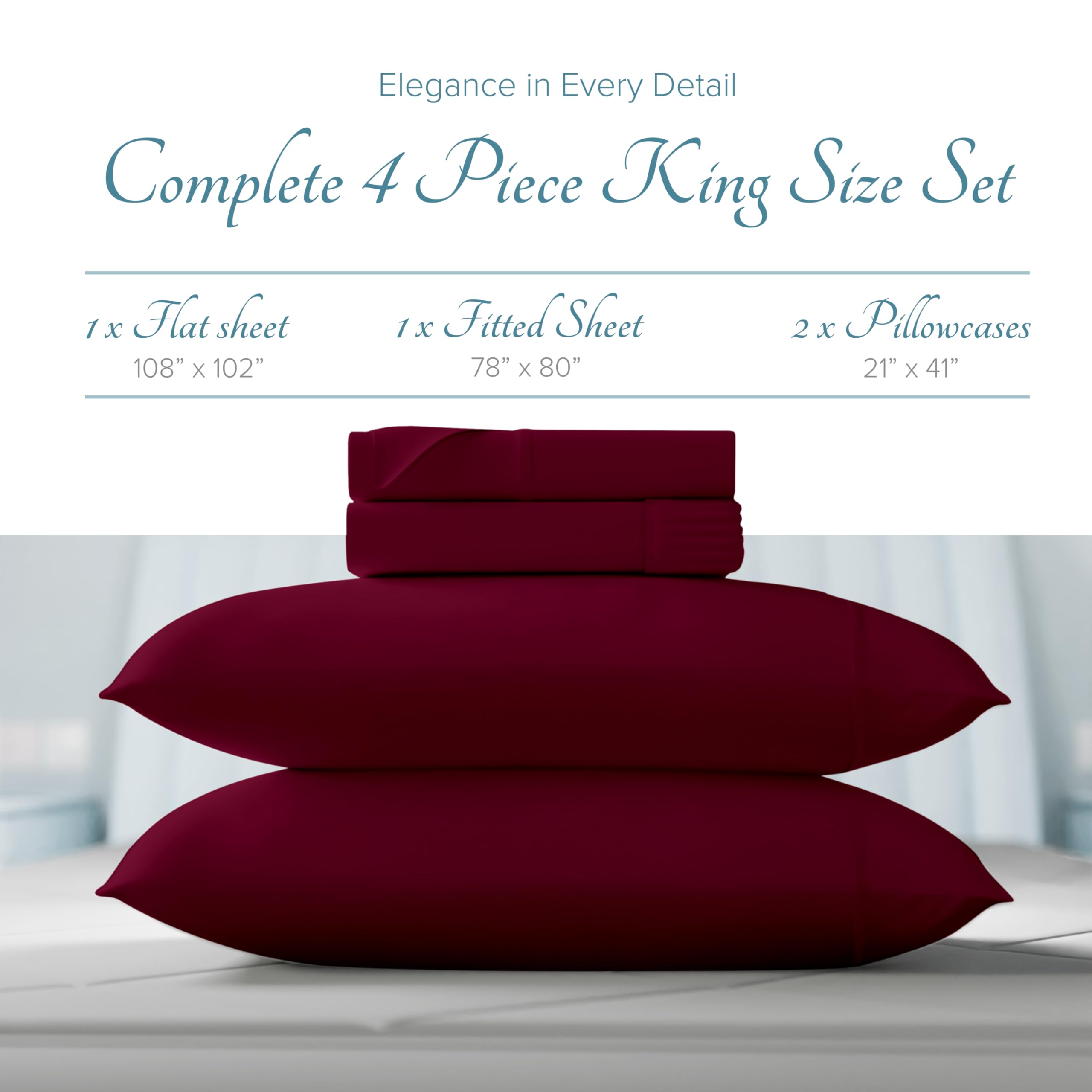 Luxury 1000 Thread Count Egyptian Cotton King Size Bed Sheets - 4 Piece Set, Soft & Cooling Sateen Weave, Extra Long Staple, Fits Up to 18