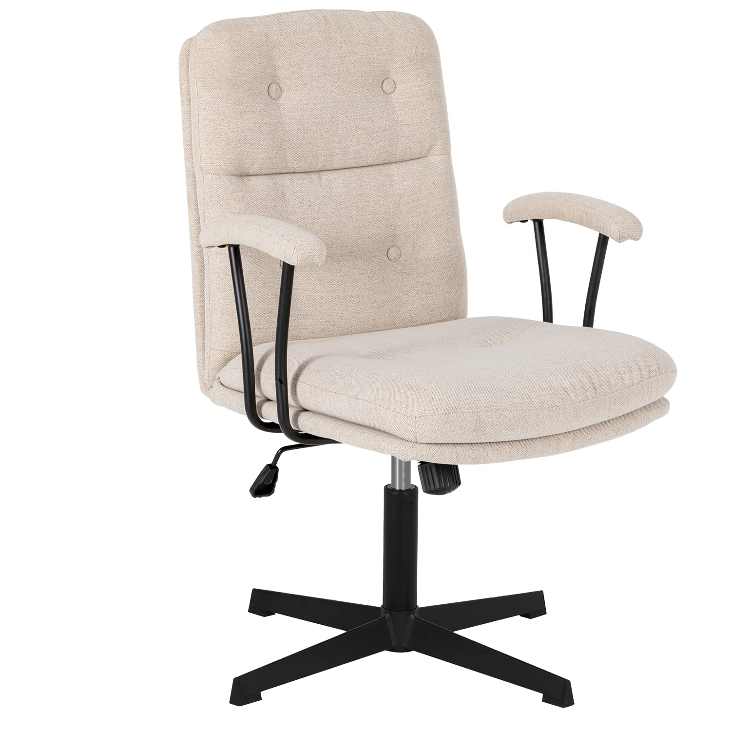 Okeysen Modern Office Desk Chair - Ergonomic Swivel Vanity Chair with Removable Padded Armrests & Thick Cushion, Linen Upholstered No-Wheels Chair for Home Office, Study, or Dressing Room