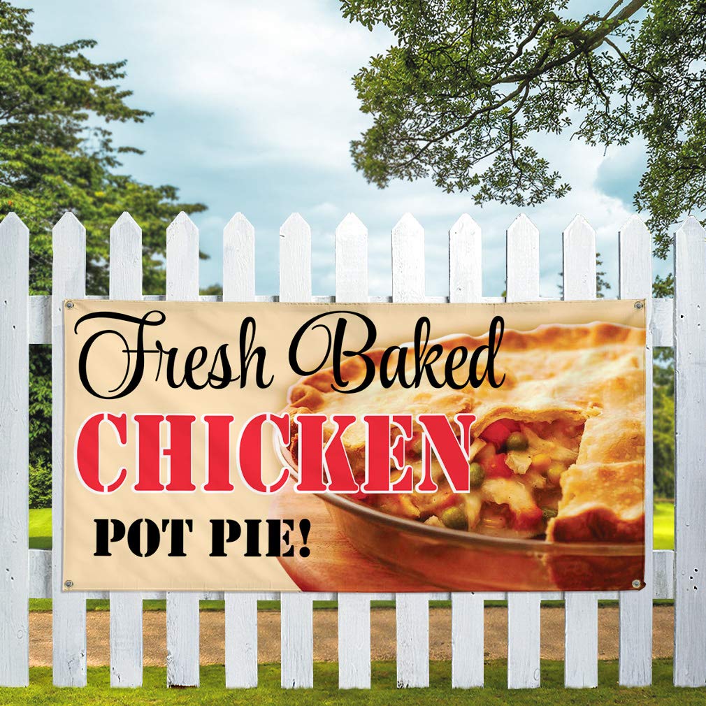 Premium Vinyl Banner - 48x96 Inches, Weatherproof & Durable with 8 Grommets - Ideal for Business, Outdoor, Industrial Yard Signs - Perfect for Advertising Fresh Baked Chicken Pot Pie & More - Great for Restaurants, Farmers Markets, and Food Promotions