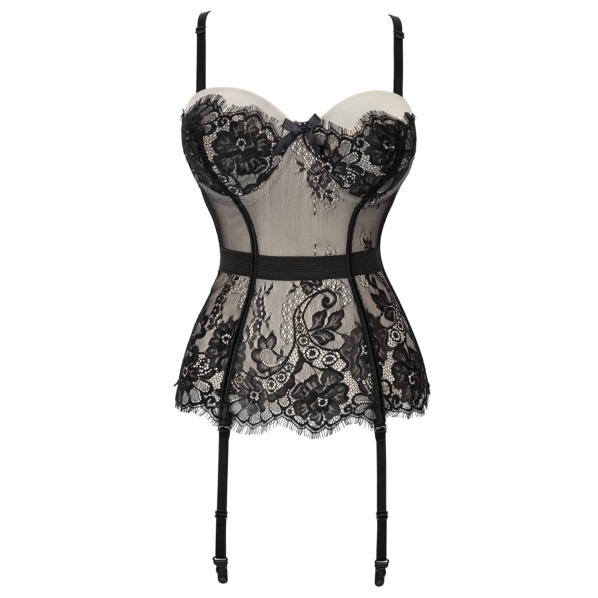 BAIXITE Women's Lace Boned Bustier Corset & Garter Belt Set - Sexy Shapewear Lingerie for Plus Size Ladies | Perfect for Valentine's Day, Bridal, Boudoir & Special Occasions