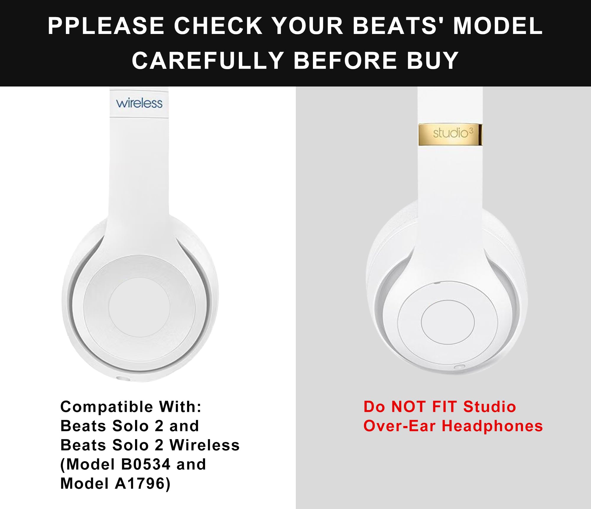 Premium Memory Foam Replacement Earpads for Beats Solo 2 & Solo 3 Headphones - Soft Comfortable Ear Cushions Cover (White) - Perfect for Gaming, Music & Travel Use