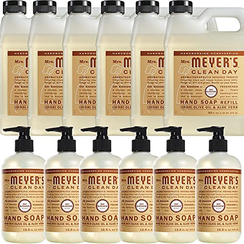 Lemon Verbena Scented Liquid Hand Soap & Refill Combo Pack - 6 Bottles (12.5 Fl Oz Each) + 6 Refill Pouches (33 Fl Oz Each) | Gentle Cleansing for Kitchen, Bathroom & Office Use