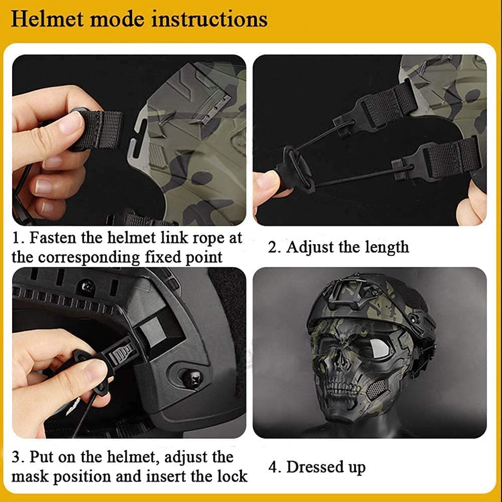 Tactical Fast Helmet with Adjustable Skull Face Mask - Military Airsoft Paintball Safety Gear for Halloween Costume & Outdoor Sports Activities