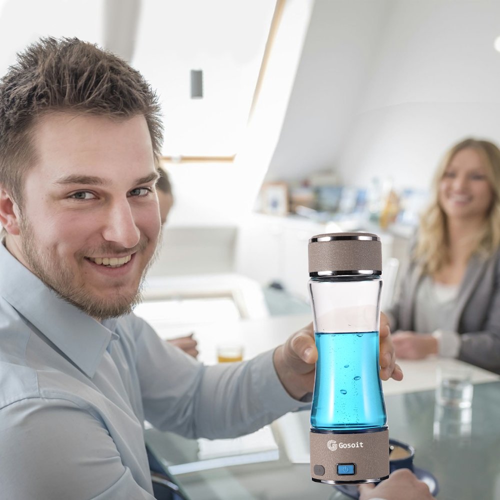 Hydrogen Alkaline Water Ionizer Generator Machine with SPE Membrane - Portable Sports Travel Water Bottle with LED Indicator - Quantum Hydrogen Water Maker for Hydration, Detox & Energy Boost - Perfect for Gym, Hiking & Daily Use (Beige)