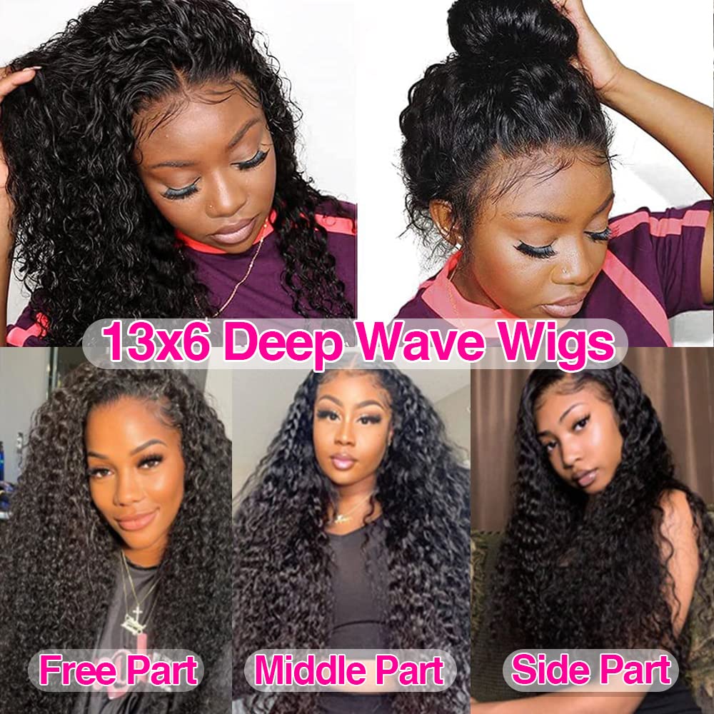 CHEETAHBEAUTY 13x6 HD Transparent Lace Front Wig - 100% Brazilian Human Hair Deep Wave 10A Grade - Pre Plucked with Baby Hair, 250% Density, 16 Inch Natural Black - Perfect for Daily Wear, Parties & Special Occasions for Black Women