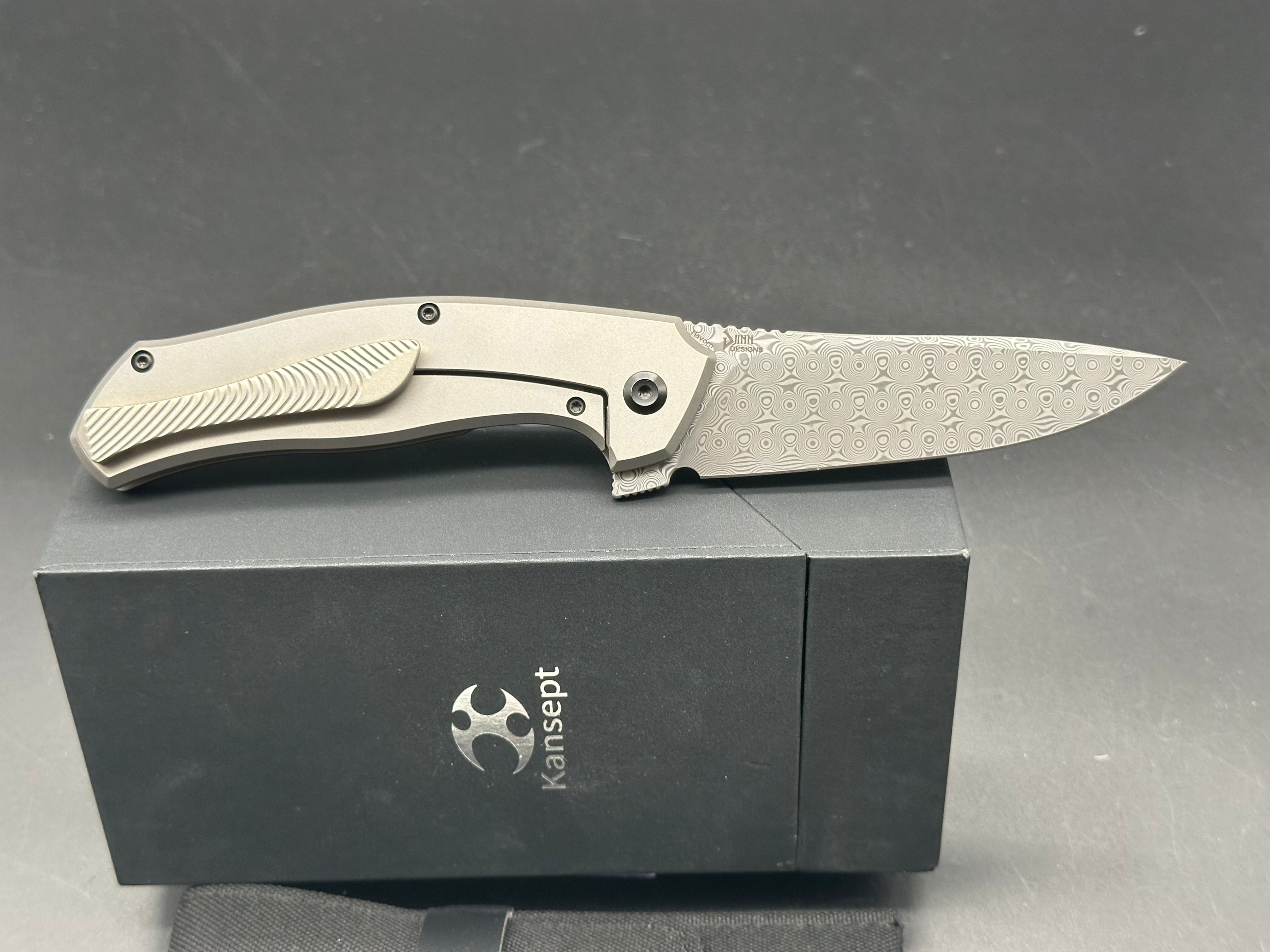 Kansept HAVORN Frame Lock Folding Knife - Black & White Carbon Fiber/Titanium Handle, 3.4