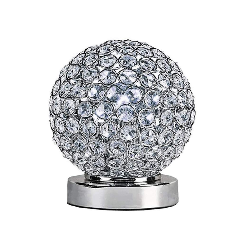 Vintage Modern Crystal Ball Table Lamp - Silver Night Light for Bedroom, Living Room, Kitchen & Dining Room | Decorative Desk Lamp with Crystal Base for Nightstand & Home Decor