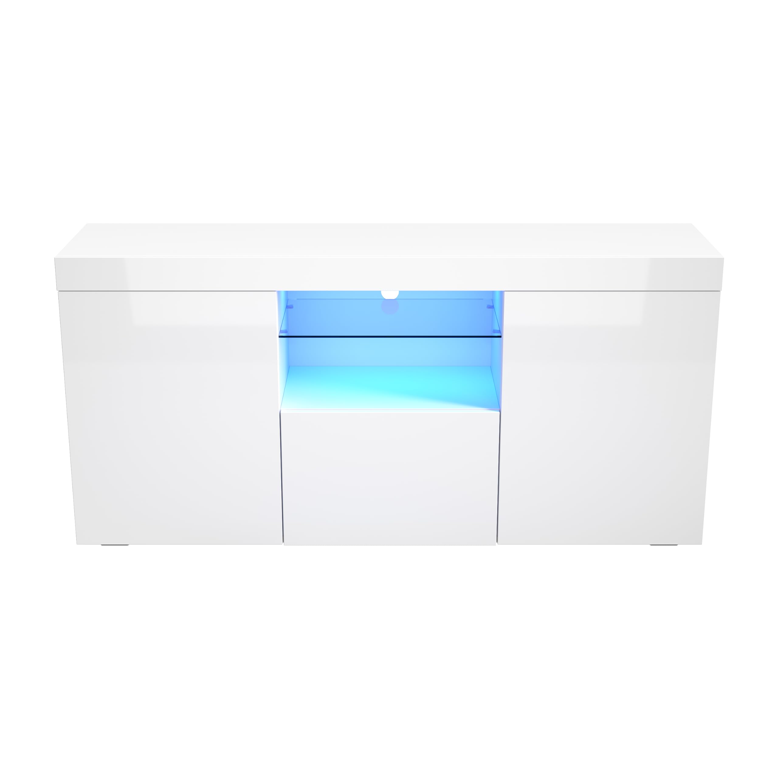 Modern White Gloss 1350mm LED TV Stand with Ambient Lighting - Storage Cabinet for 32-55 Inch 4K TVs | Perfect for Living Room & Bedroom Entertainment Setup