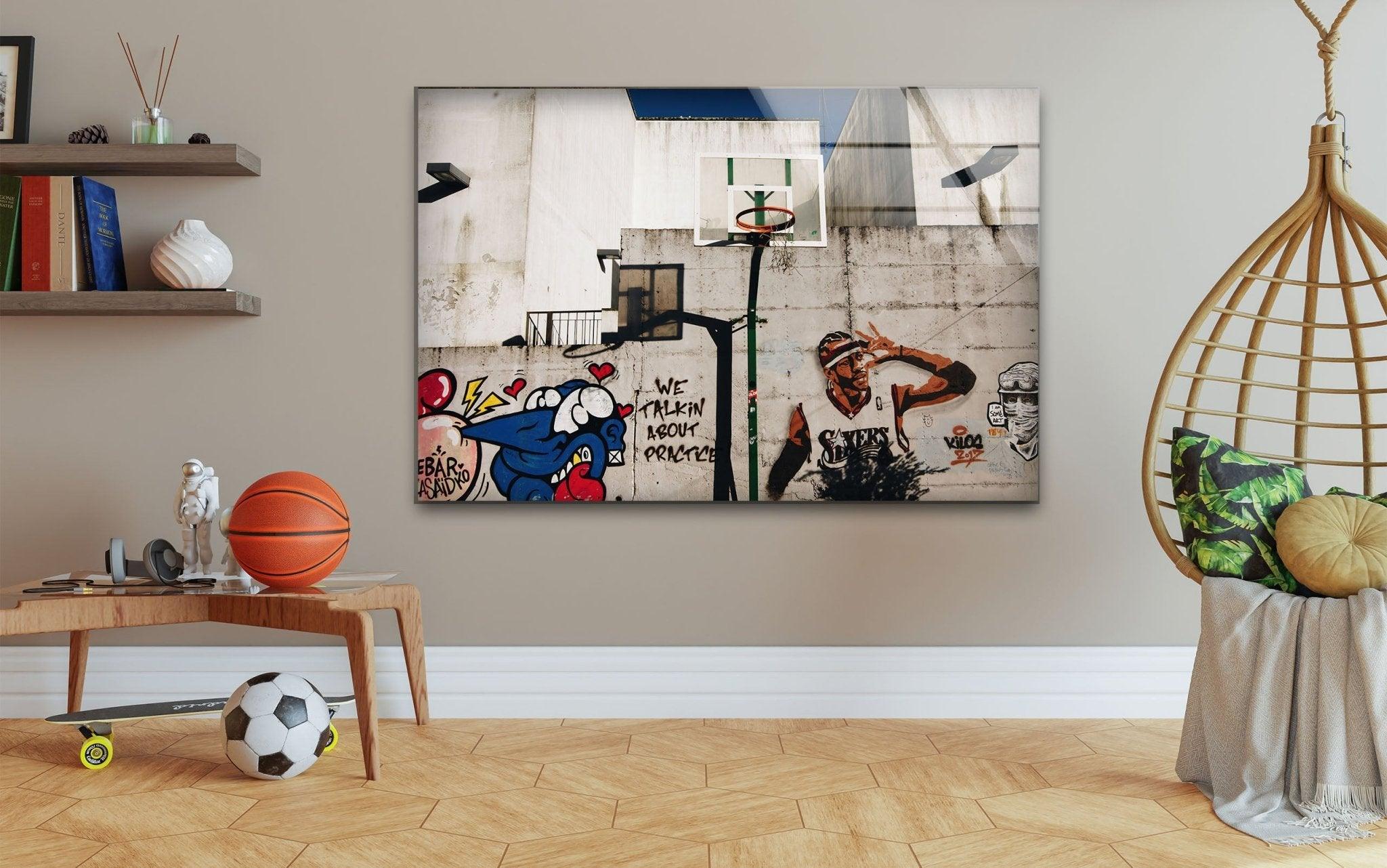 Banksy Graffiti Art Glass Wall Decor - Modern Urban Home & Office Artwork for Living Room, Bedroom or Office Space