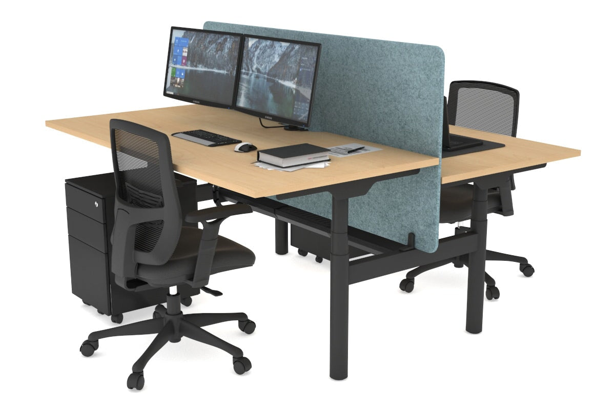 Flexi Premium Height Adjustable 2 Person H Bench Workstation - Black Frame [1600L x 800W with Cable Management] - Ideal for Office, Home Workspace & Collaborative Work Environments