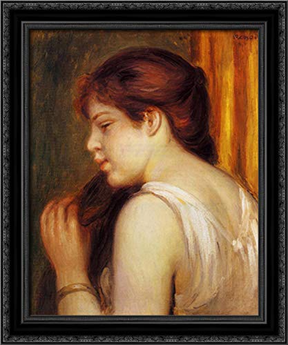 Pierre Auguste Renoir Young Girl Combing Her Hair 20x24 Black Ornate Wood Framed Canvas Art - Perfect for Bedroom, Living Room & Office Wall Decor