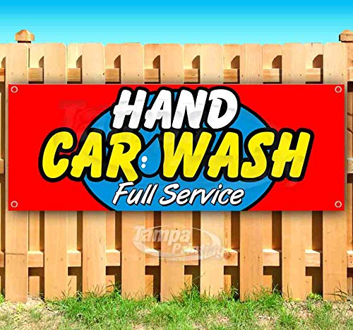 Premium 13 oz Heavy-Duty Vinyl Hand Car Wash Banner - Single-Sided with Metal Grommets | Durable Non-Fabric Sign for Auto Detailing & Car Wash Businesses | Perfect for Service Stations, Dealerships & Mobile Detailing